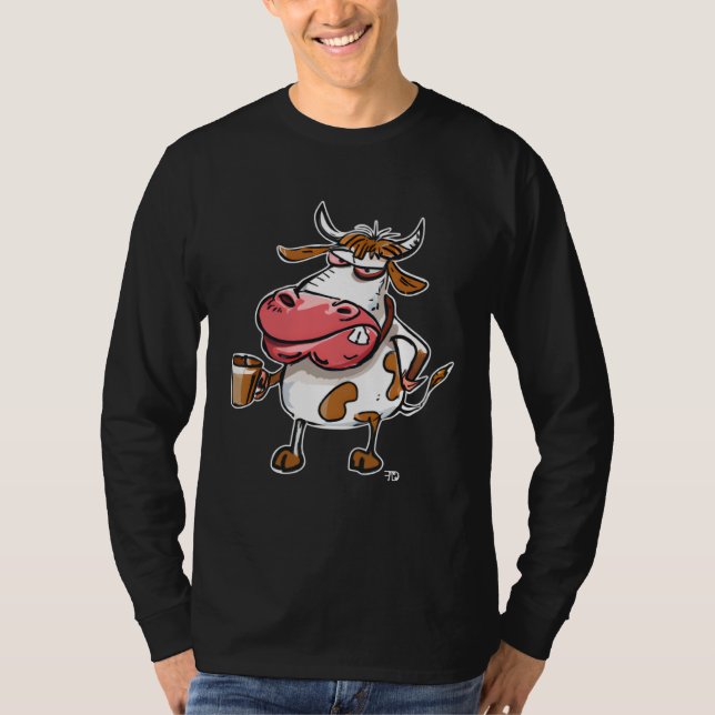 Cow Bull With Coffee Cup T Shirt (Framsida)