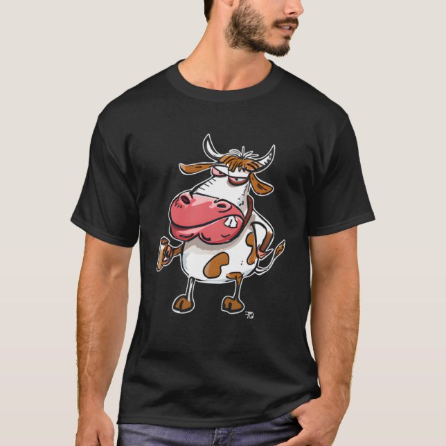 Cow Bull With Coffee Cup T Shirt (Framsida)
