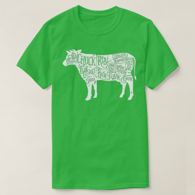 Cow Butcher s - Beef Cuts Diagram  T Shirt (Design framsida)