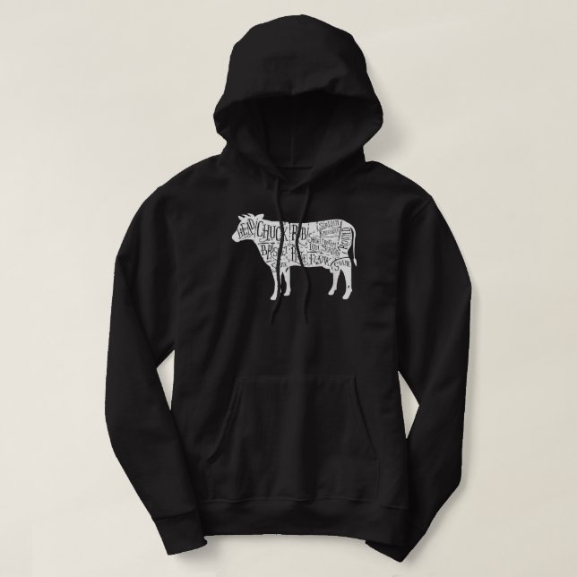 Cow Butcher Tees - Beef Cuts Diagram Hoodie (Design framsida)