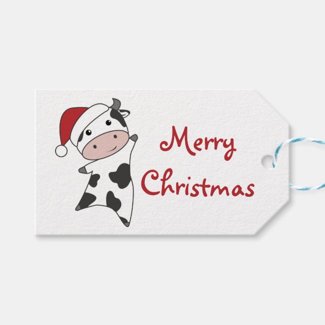 Cow Cheerful jul Winter Animals Cows Trucker Presentetikett (Framsidan (Horisontell))