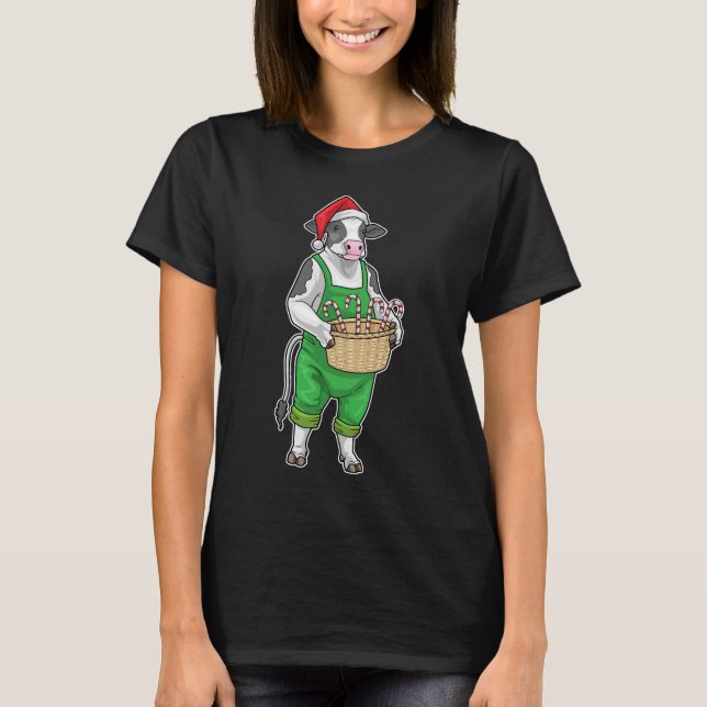 Cow Christmas Candy cane T Shirt (Framsida)