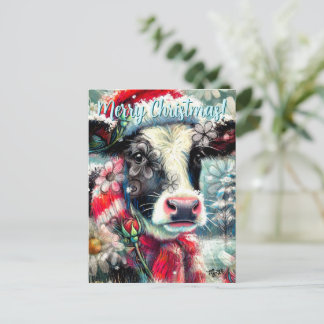 Cow Dreaming of Warmer Times Floral Personalized Vykort