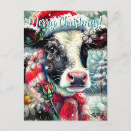 Cow Dreaming of Warmer Times Floral Personalized Vykort