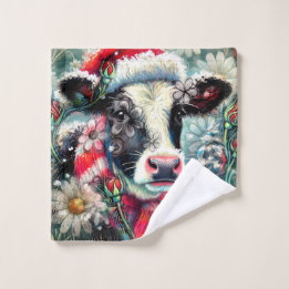 Cow Dreaming of Warmer Times Teal Red Blommigt