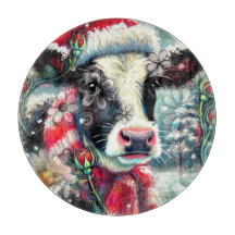 Cow Dreaming of Warmer Times Teal Red Blommigt