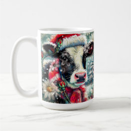 Cow Dreaming of Warmer Times Teal Red Blommigt Kaffemugg