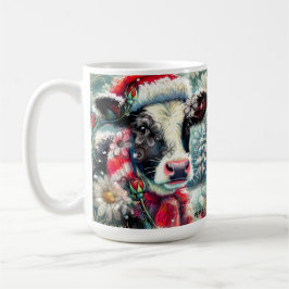 Cow Dreaming of Warmer Times Teal Red Blommigt Kaffemugg