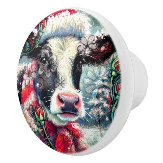 Cow Dreaming of Warmer Times Teal Red Blommigt Knopp (Höger)