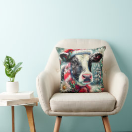 Cow Dreaming of Warmer Times Teal Red Blommigt Kudde