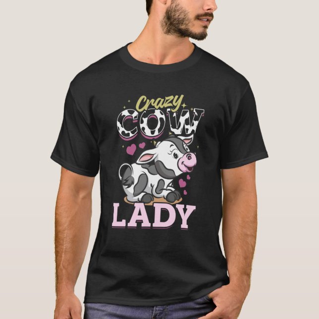 Cow Farm Animals Crazy Cow Lady T Shirt (Framsida)