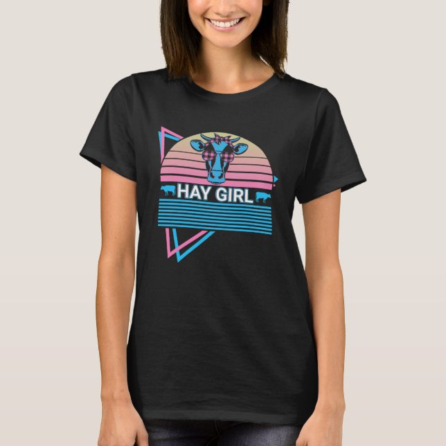 Cow Farmer Girl Retro Hay Girl T Shirt (Framsida)