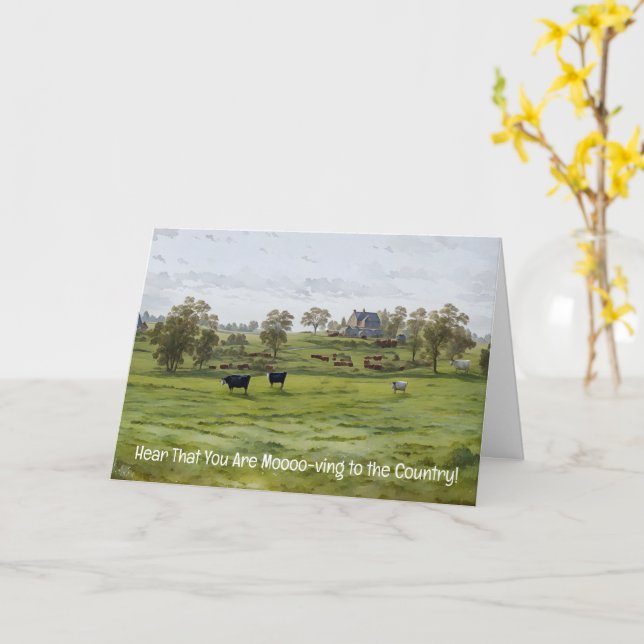 Cow Folk Art Stil Land Farm Flytta Card Kort (Gul blomma)