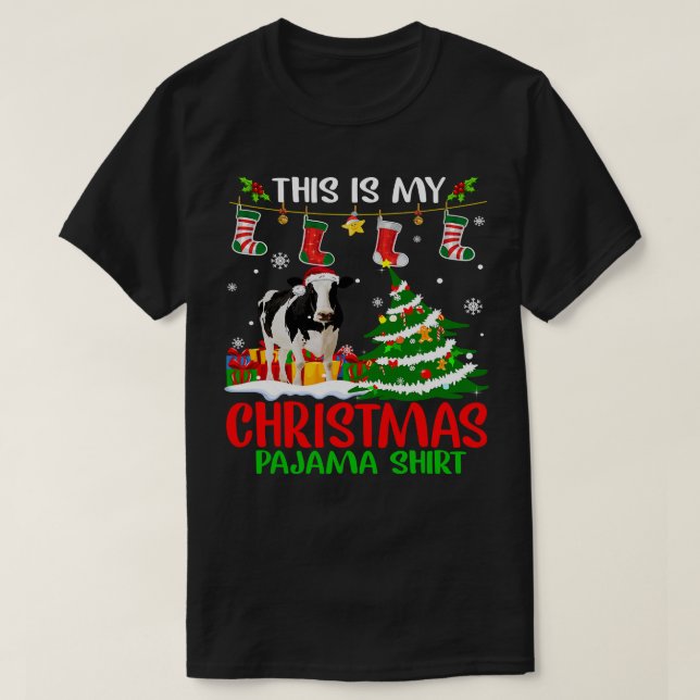 Cow Funny Cattle Ljus Cute Julafton Santa T Shirt (Design framsida)