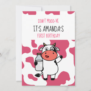 Cow Funny Farm Animal Thworthy Girl 1st Birthday Inbjudningar