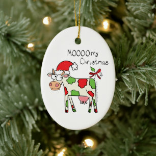 Cow Funny Tecknad Jul Helgdag Julgransprydnad Keramik