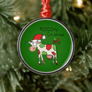 Cow Funny Tecknad Jul Helgdag Julgransprydnad Metall