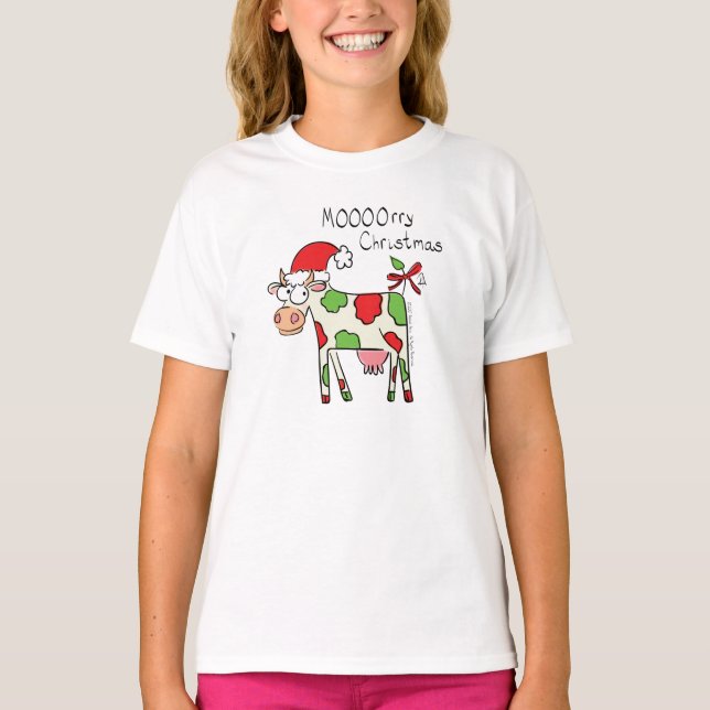 Cow Funny Tecknad Jul Helgdag T Shirt (Framsida)