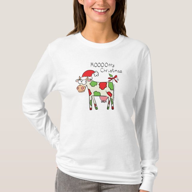 Cow Funny Tecknad Jul Helgdag T Shirt (Framsida)