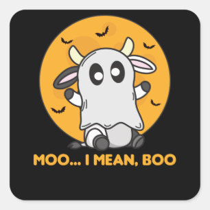 Cow Ghost Cute Kawaii Halloween Moo I Elak Boo Fyrkantigt Klistermärke