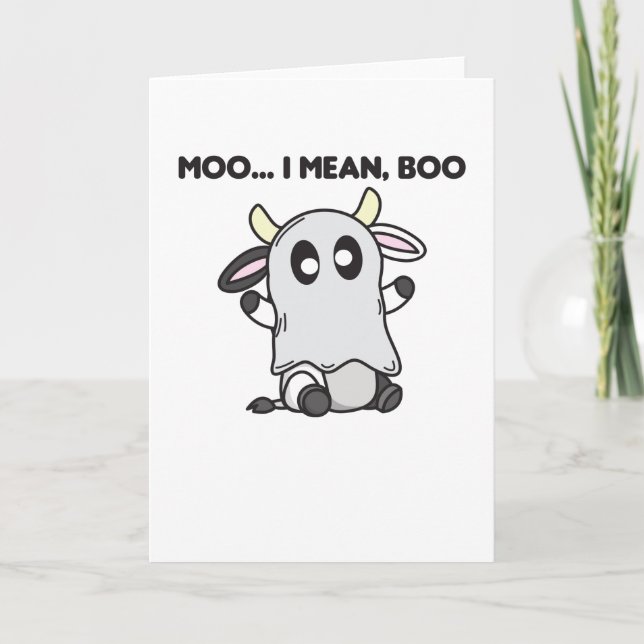 Cow Ghost Cute Kawaii Halloween Moo I Elak Boo Kort (Framsida)