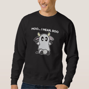 Cow Ghost Cute Kawaii Halloween Moo I Elak Boo Lång Ärmad Tröja