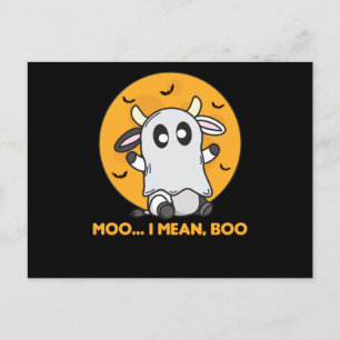 Cow Ghost Cute Kawaii Halloween Moo I Elak Boo Vykort