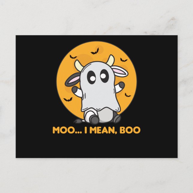 Cow Ghost Cute Kawaii Halloween Moo I Elak Boo Vykort (Framsida)
