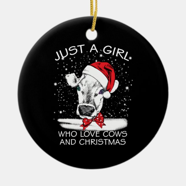 Cow Gift | Bara en flicka som Kärlek kor och jul Julgransprydnad Keramik (Framsidan)