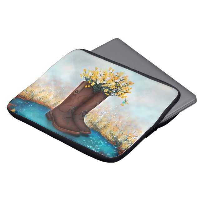 Cow Girl Boots fylld med Gula blommor Laptop Fodral (Framsida topp)