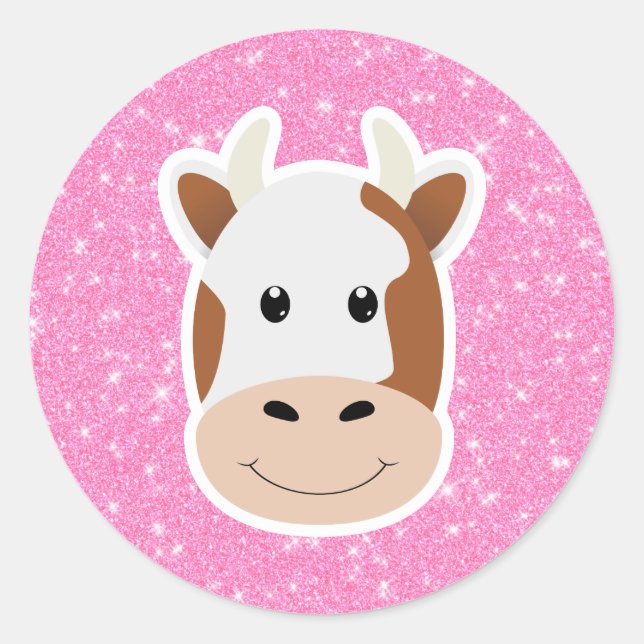 Cow Glitter Runt Klistermärke (Framsida)
