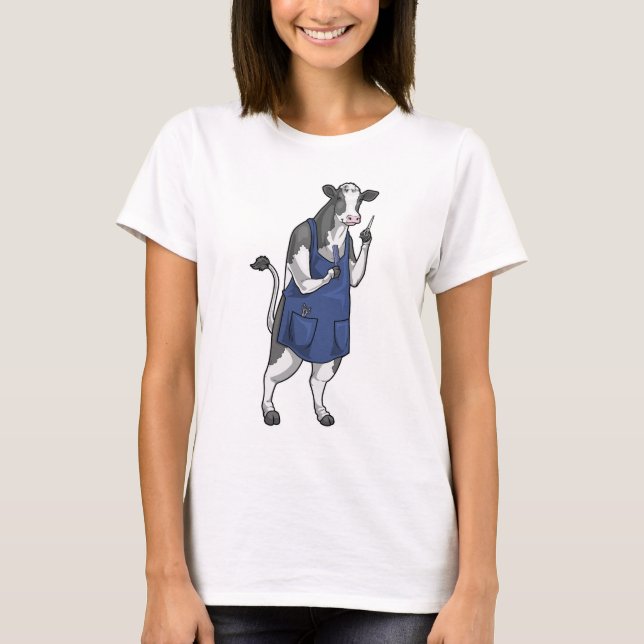 Cow Hairdresser Scissors Comb T Shirt (Framsida)