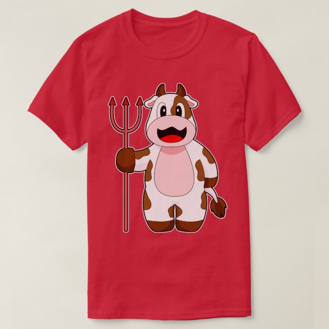 Cow Halloween Djävulen Trident T Shirt (Design framsida)