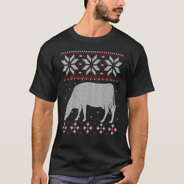 Cow Heifer Ugly God Jul Sweater Cattle Farming L T Shirt (Framsida)