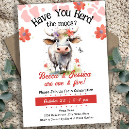 Cow Herd moos Dubbla Birthday Inbjudningar