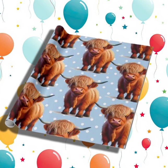 Cow Highlander Blue Presentpapper (Birthday Paper )