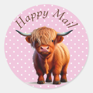 Cow Highlander Rosa Runt Klistermärke