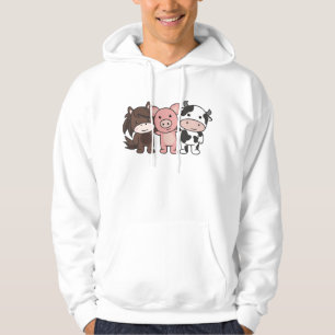 Cow Horse Gris Farm Cute Animals För barn Hoodie