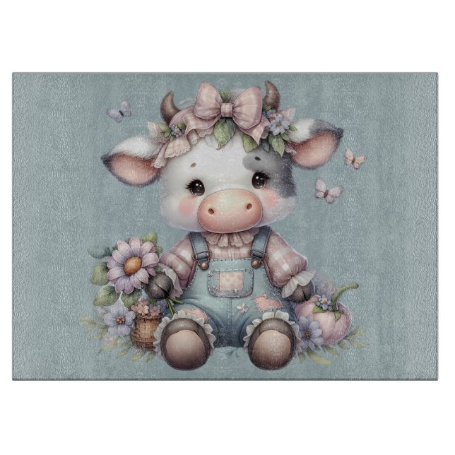 Cow i Cute Pastel Baby i överdrag med blommor (Framsidan)