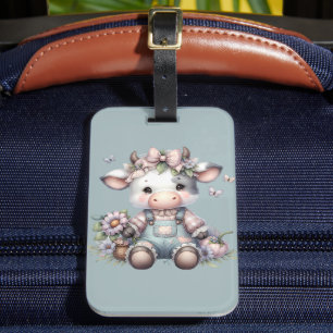 Cow i Cute Pastel Baby i överdrag med blommor Bagagebricka