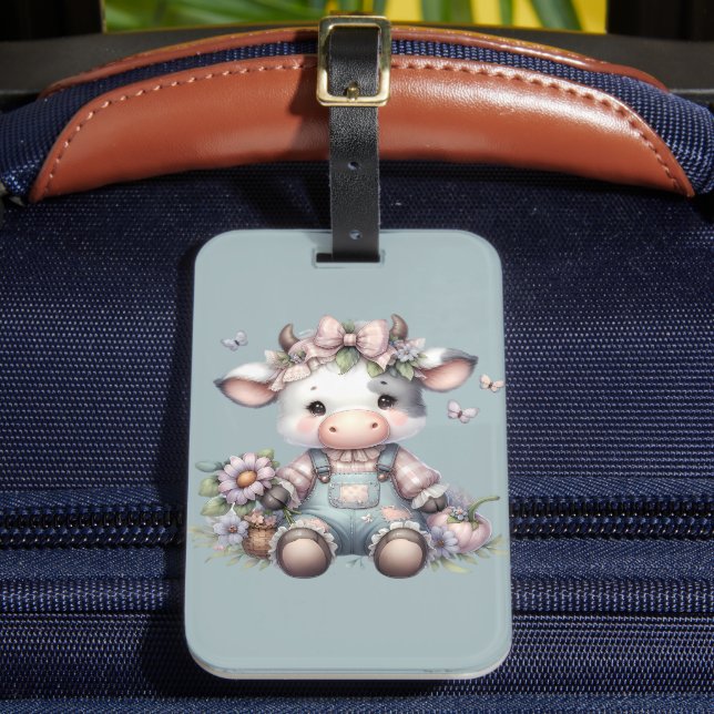 Cow i Cute Pastel Baby i överdrag med blommor Bagagebricka (Framsida Insitu 2)