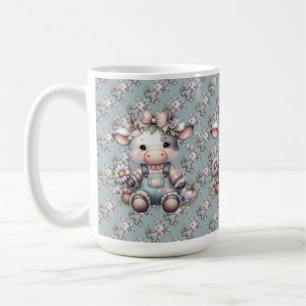 Cow i Cute Pastel Baby i överdrag med blommor Kaffemugg