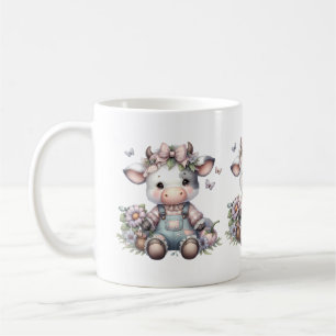 Cow i Cute Pastel Baby i överdrag med blommor Kaffemugg