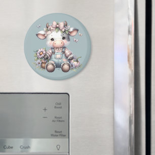 Cow i Cute Pastel Baby i överdrag med blommor Magnet