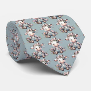 Cow i Cute Pastel Baby i överdrag med blommor Slips