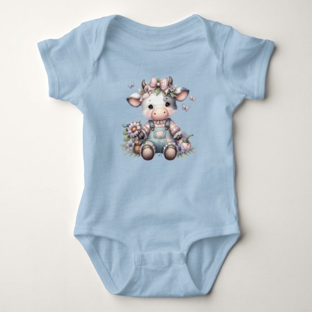 Cow i Cute Pastel Baby i överdrag med blommor T Shirt (Framsida)