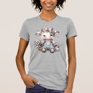 Cow i Cute Pastel Baby i överdrag med blommor T Shirt