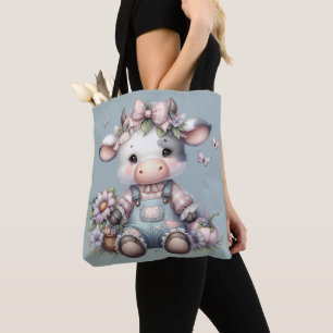 Cow i Cute Pastel Baby i överdrag med blommor Tygkasse