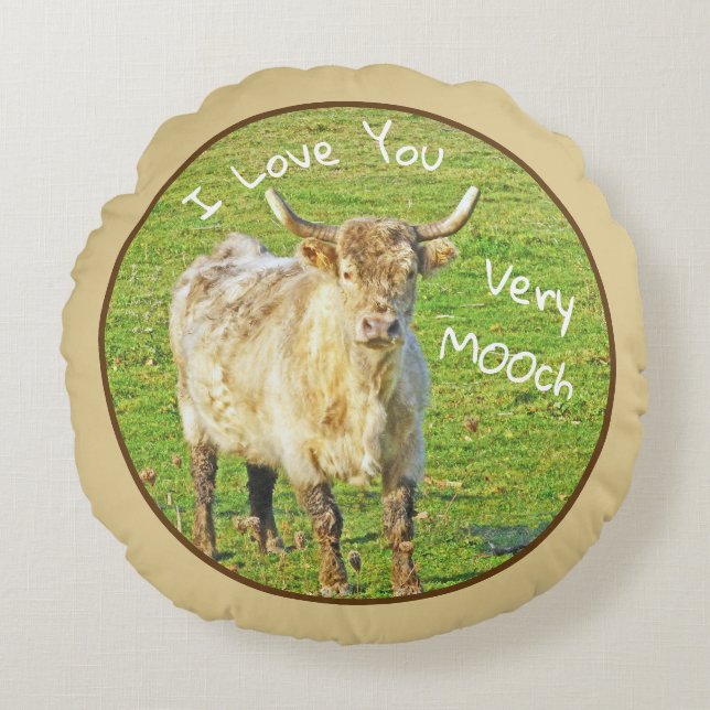 COW/"I KÄRLEK DU MYCKET MOO"Round Pillow" Rund Kudde (Framsidan)