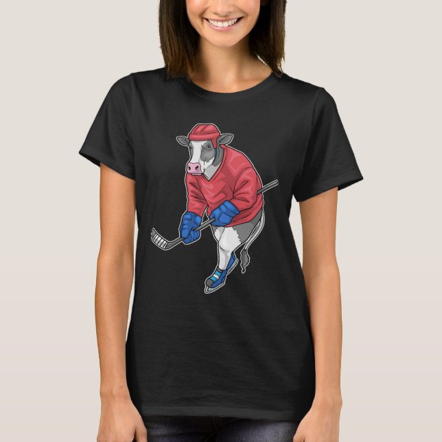 Cow Ice hockey Ice hockey stick Sports T Shirt (Framsida)